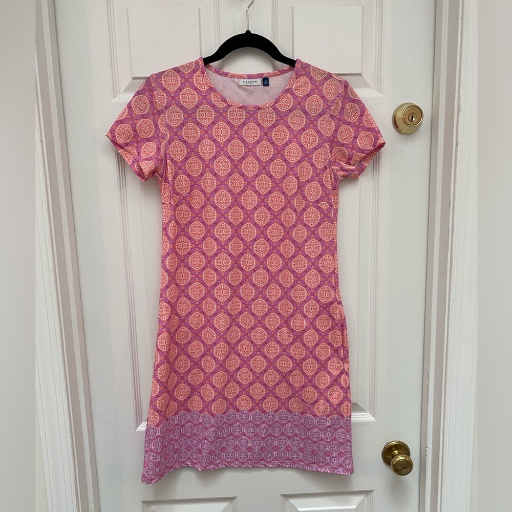 Cabana Life Provence Pink & Purple Short Sleeve Shift Dress w pockets - XS